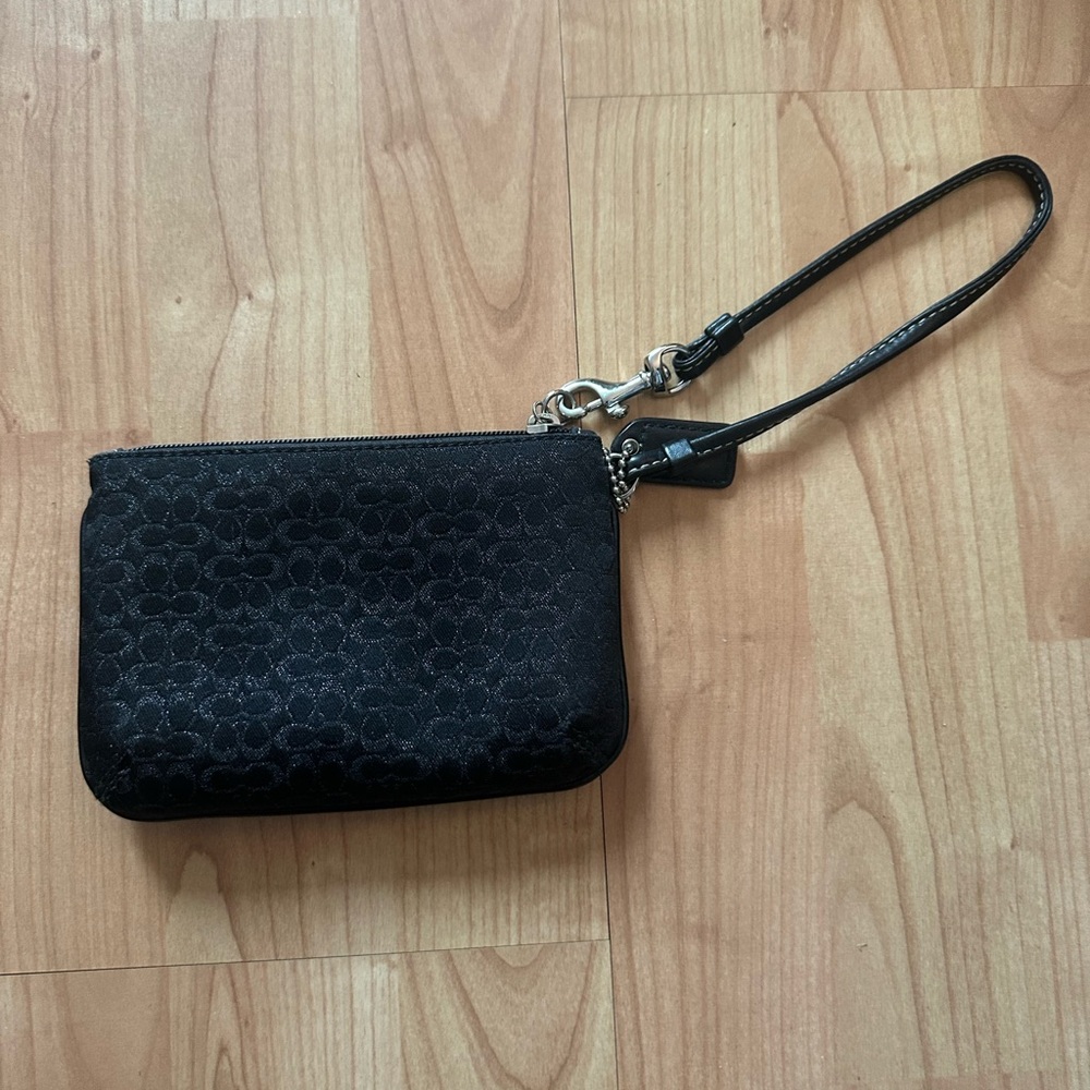 Black Coach Leather and Fabric Wristlet